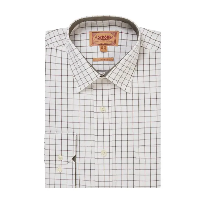 Schöffel Burnham Tattersal Classic Shirt in Dark Olive Tattersall