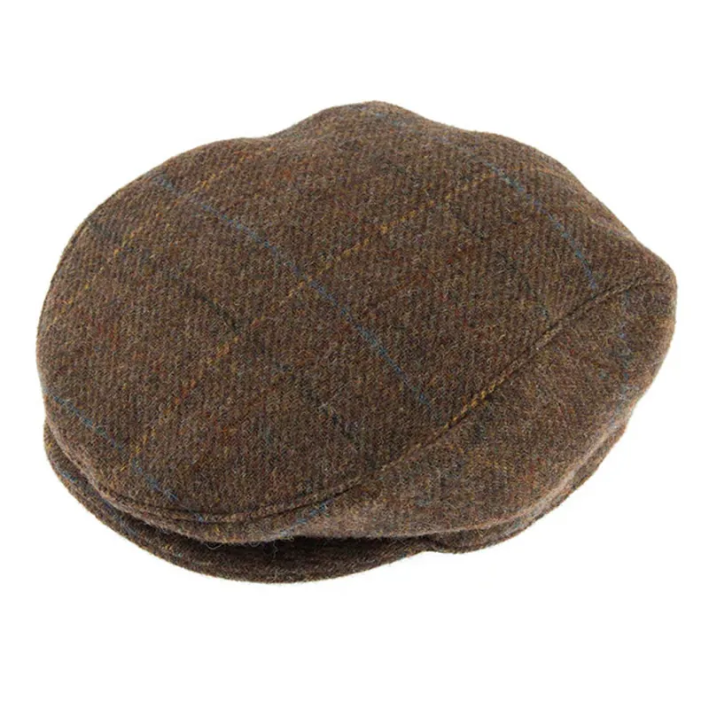 Dents Check Tweed Flat Cap in Chestnut