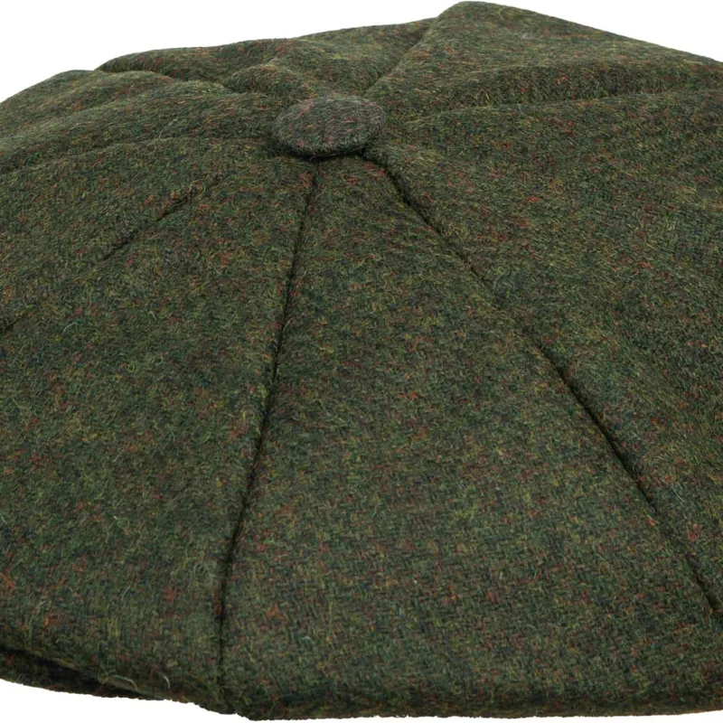 Dents Langford Shetland Tweed 8 Piece Newsboy Cap in Olive-1