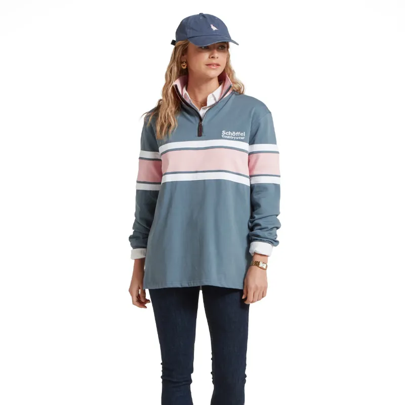 Schöffel Exmouth Heritage Ladies Quarter Zip in Dark Pigeon Blue/Coral-3