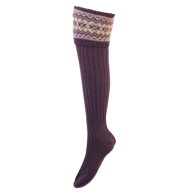 William Evans Ladies Fairisle Shooting Socks in Thistle