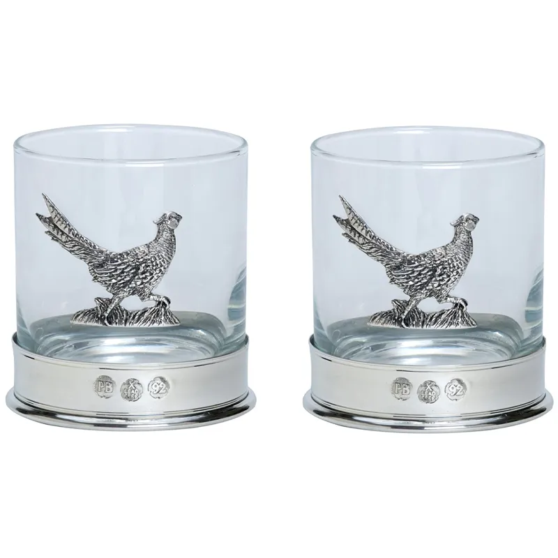 Farm Cottage Brands Set of 2 Pewter Pheasant Whisky Glasses