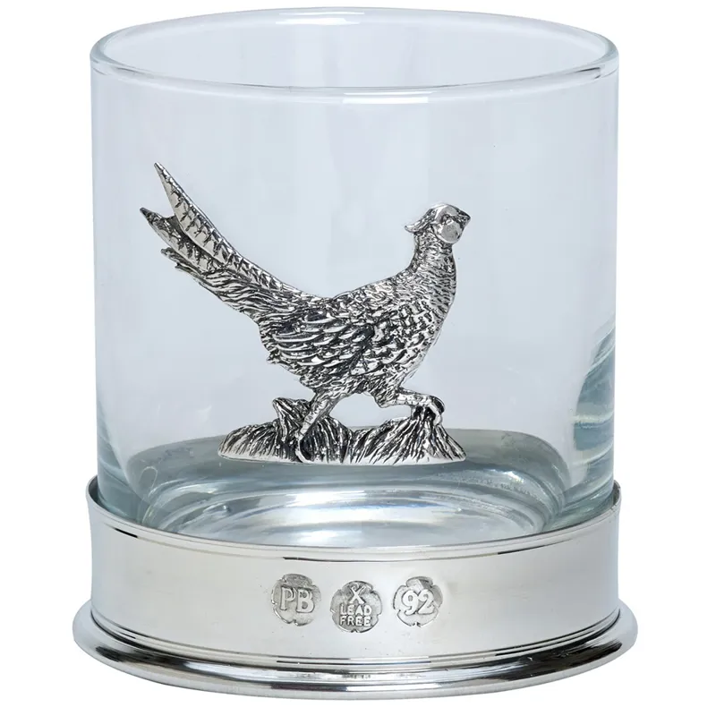 Farm Cottage Brands Set of 2 Pewter Pheasant Whisky Glasses-1