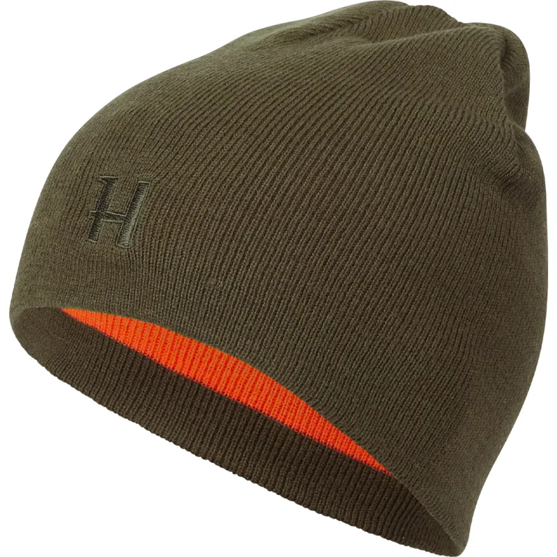 Härkila Reversible Beanie Hat in Willow Green/Orange