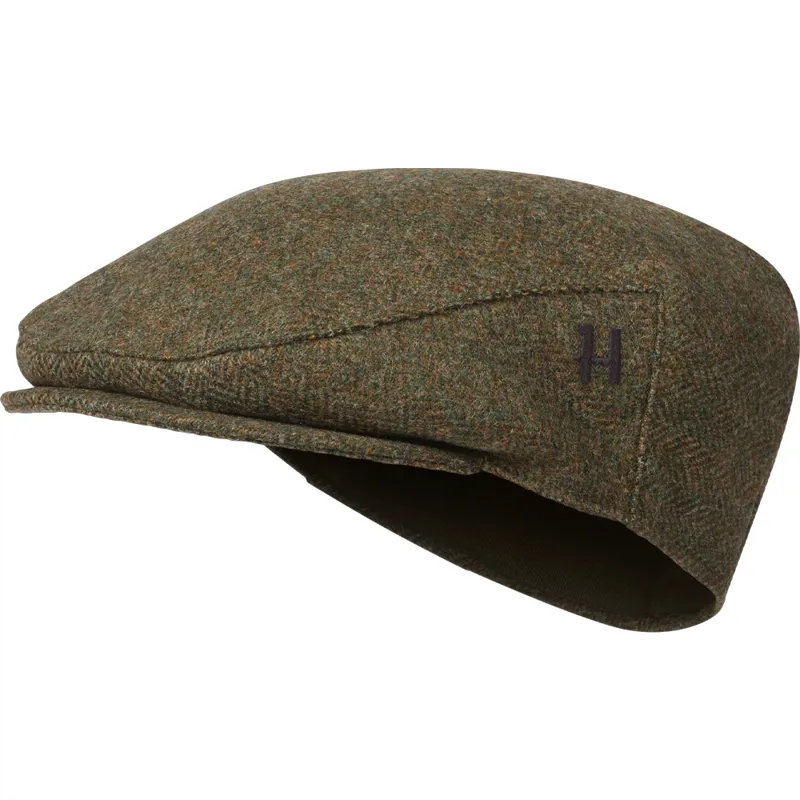 Härkila Kenmore CL. Tweed Flat Cap in Forest Green Herringbone