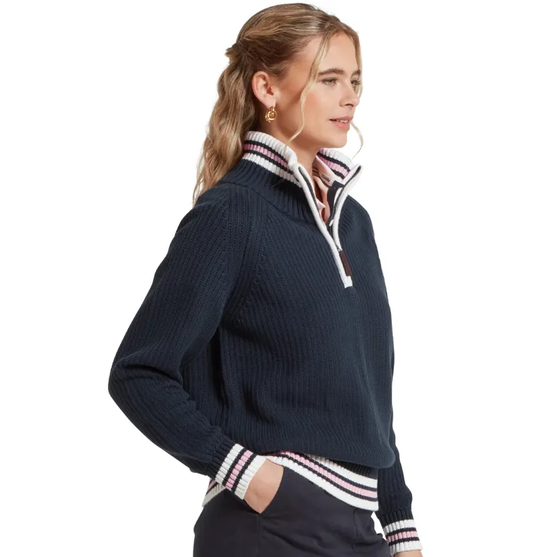 Schöffel Ladies Havelet Bay Quarter Zip Jumper in Navy/Blush-1