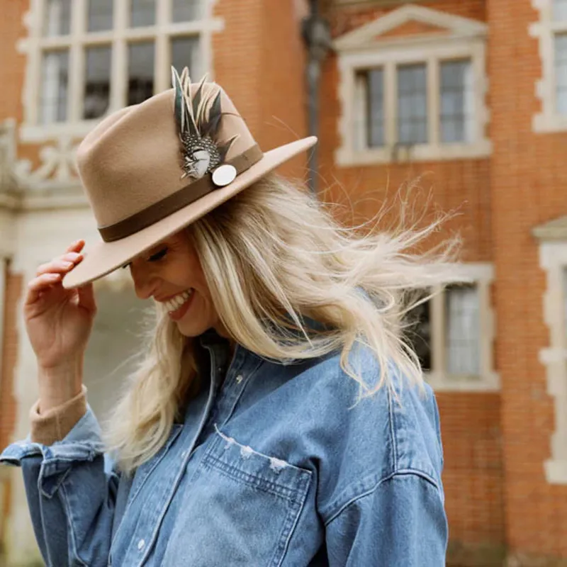 Hicks and Brown  Suffolk Fedora Guinea/Pheasant in Camel -1