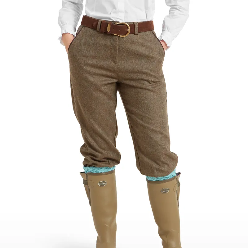 Schöffel High Waisted Ladies Tweed Breeks in Loden Green Herringbone-1