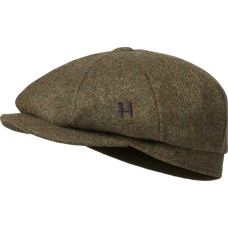 Härkila Kenmore CL. Tweed Bakerboy Cap in Forest Green Herringbone