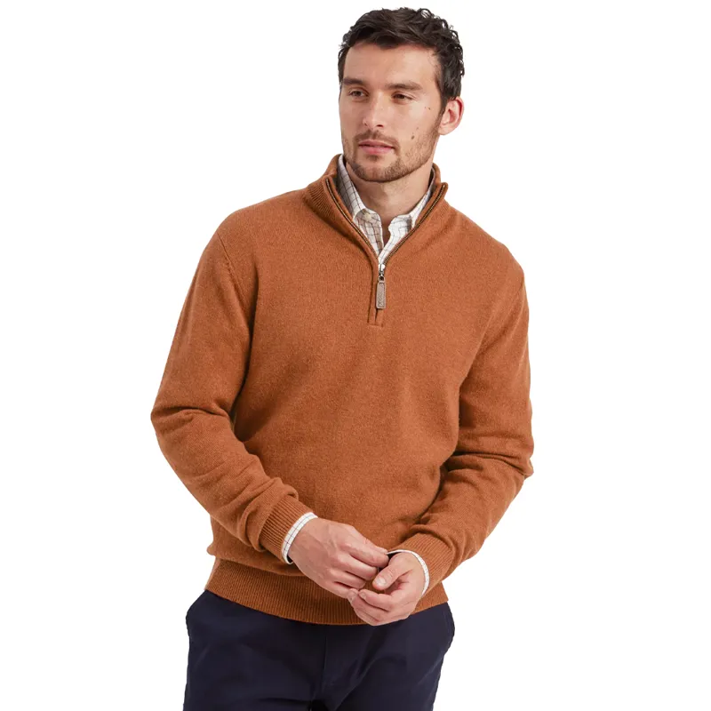 Schöffel Lewis Lambswool Quarter Zip Jumper in Brick-1
