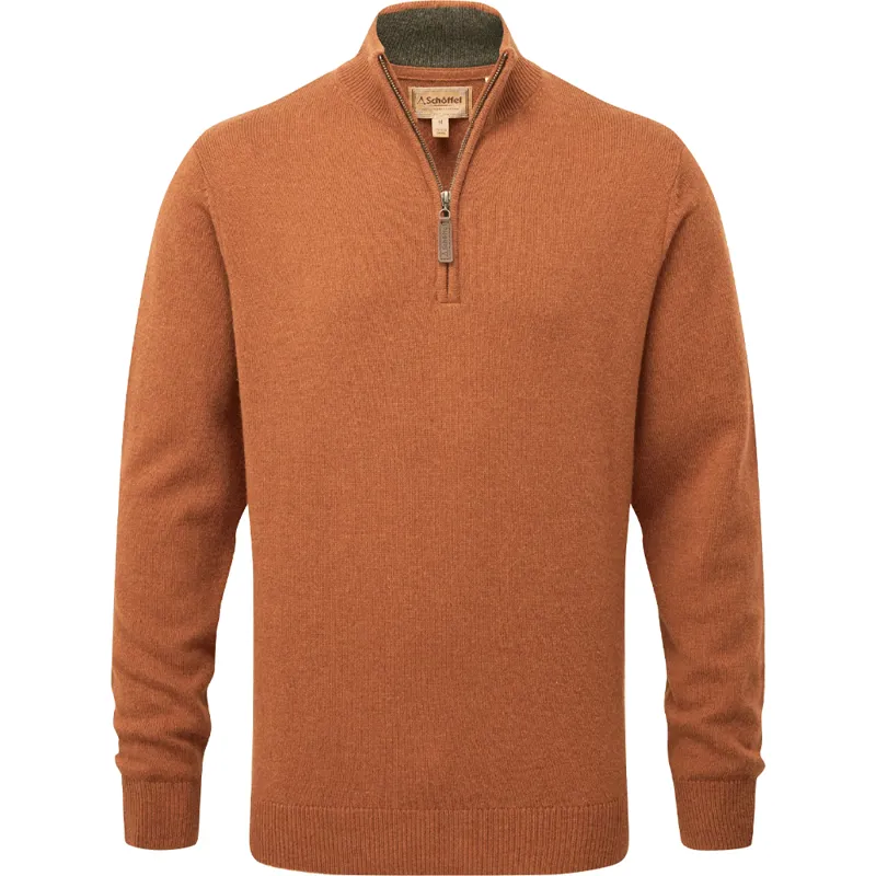 Schöffel Lewis Lambswool Quarter Zip Jumper in Brick