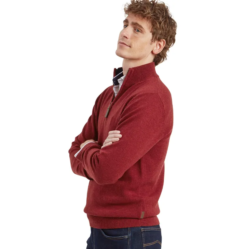 Schöffel Lewis Lambswool Quarter Zip Jumper in Deep Red-1