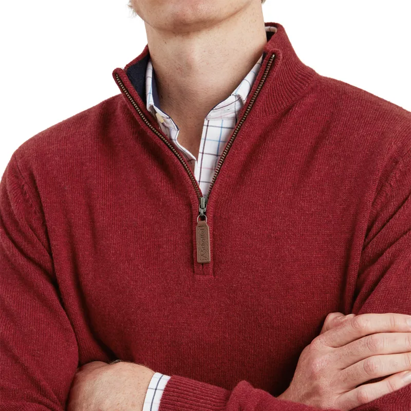 Schöffel Lewis Lambswool Quarter Zip Jumper in Deep Red-3