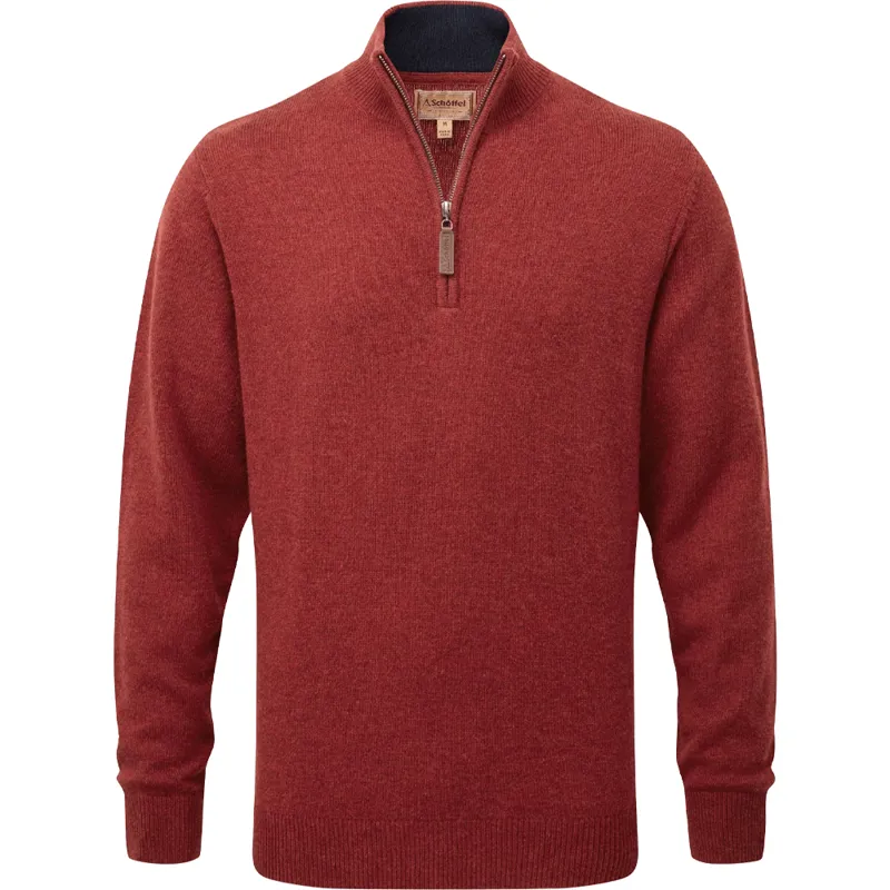 Schöffel Lewis Lambswool Quarter Zip Jumper in Deep Red