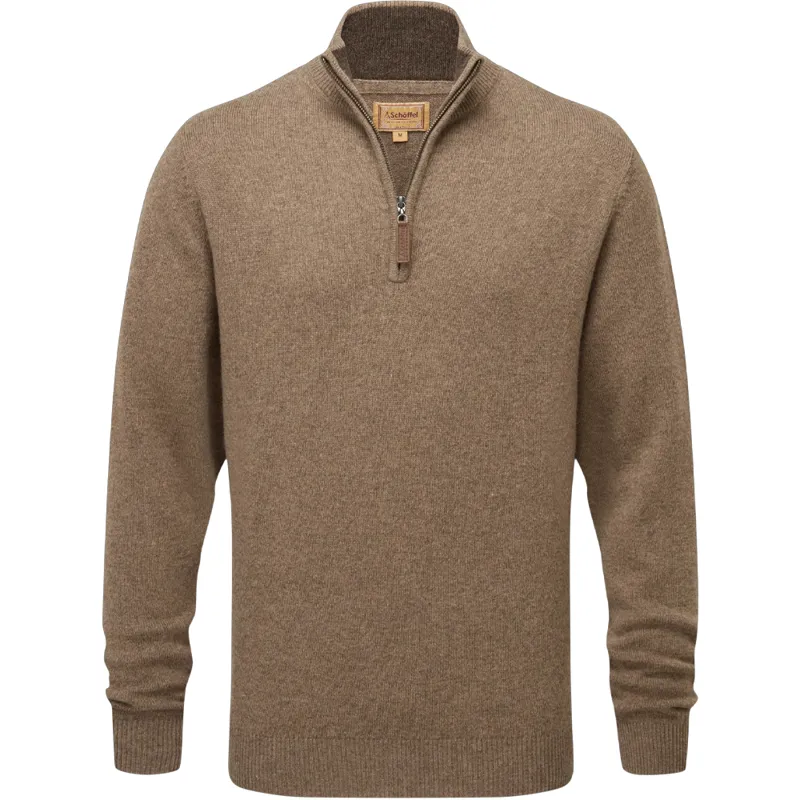 Schöffel Lewis Lambswool Quarter Zip Jumper in Mushroom