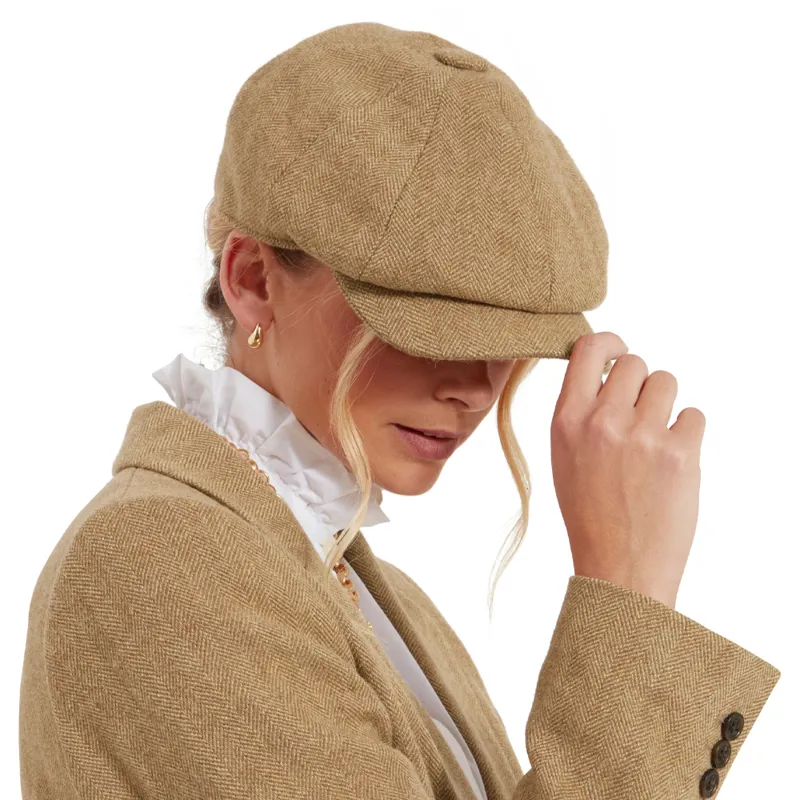 Schöffel Ladies Tweed Newsboy Cap in Oak Herringbone-2