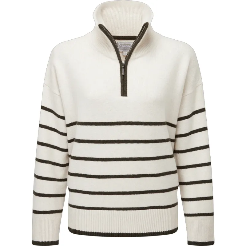 Schöffel Ladies Sandsend Quarter Zip Jumper in Soft White and Loden