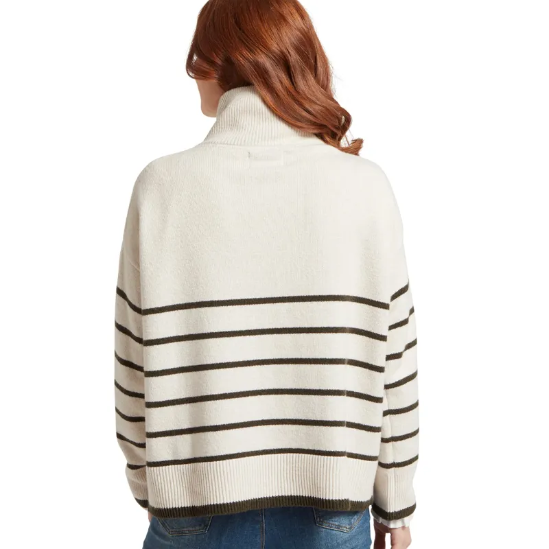 Schöffel Ladies Sandsend Quarter Zip Jumper in Soft White and Loden-2