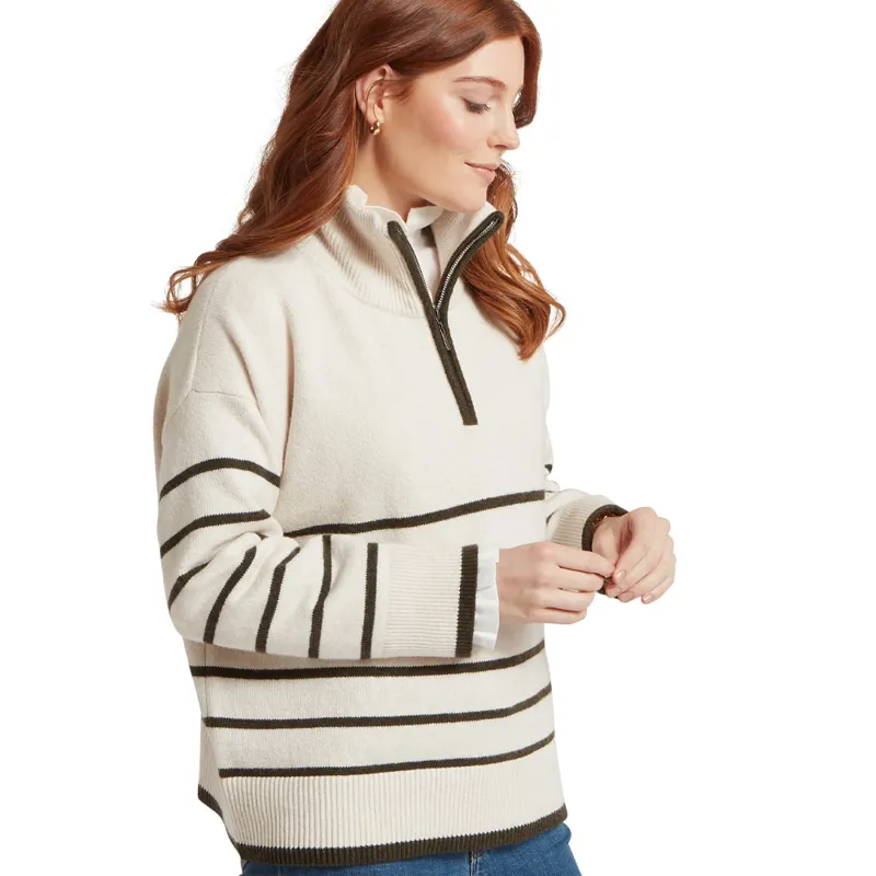 Schöffel Ladies Sandsend Quarter Zip Jumper in Soft White and Loden-1