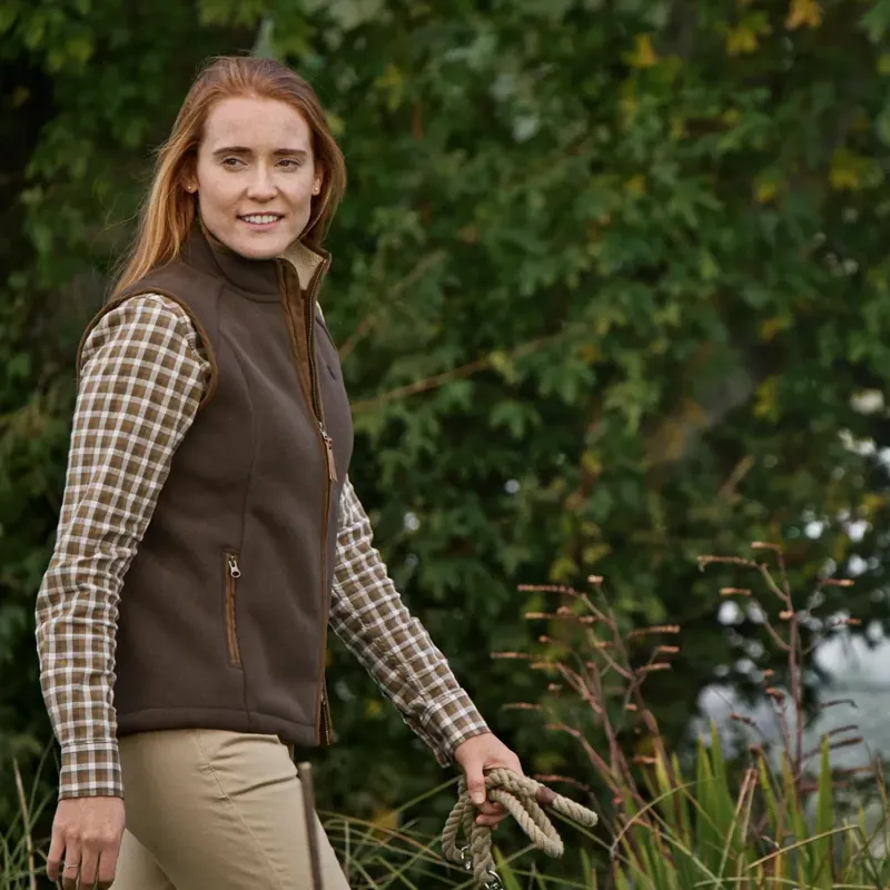 Härkila Sandhem Sherpa Ladies Fleece Waistcoat in Demitasse Brown-2