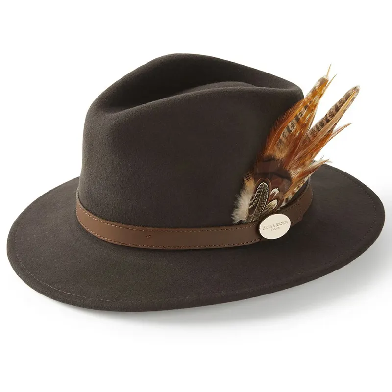 Hicks and Brown The Suffolk Fedora with Bronze Feather in Dark Brown