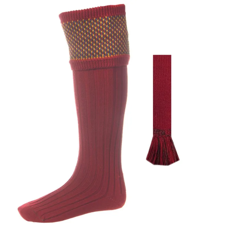 William Evans Tayside Shooting Socks and Garters in Brick Red