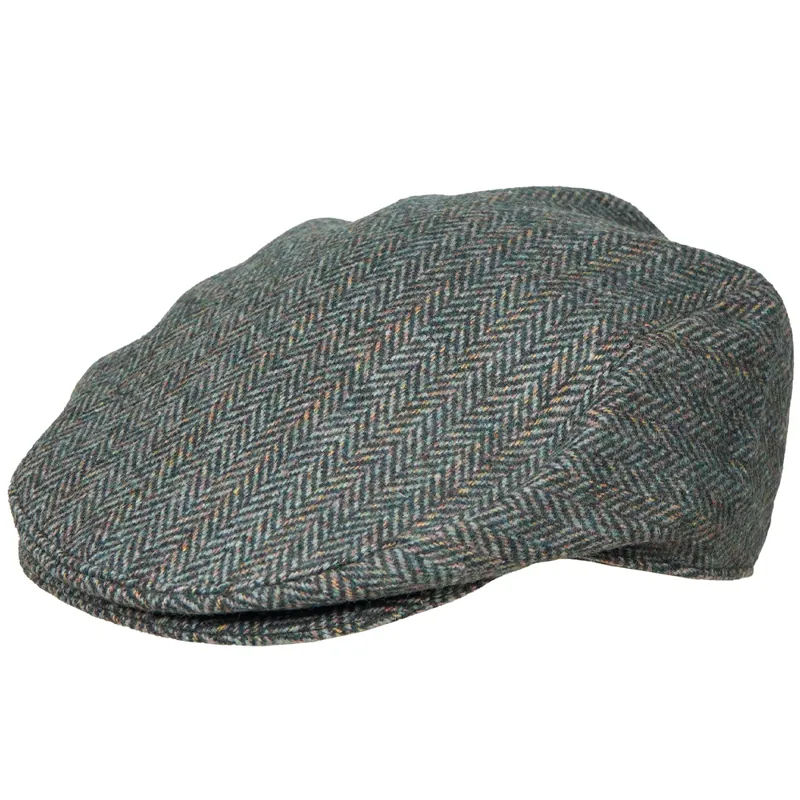 Dents Thirlmere Herringbone Tweed Flat Cap in Olive