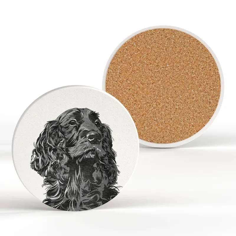 Vivid Squid Black Spaniel Ceramic Coaster in White