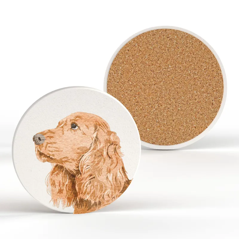 Vivid Squid Golden Cocker Spaniel Ceramic Coaster in White