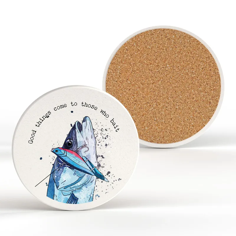 Vivid Squid 'Good Things Come to Those Who Bait' Ceramic Coaster