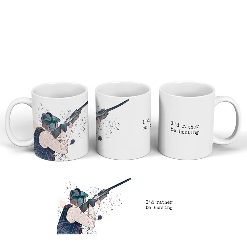 Vivid Squid 'I'd Rather Be Hunting' Ceramic Mug in White