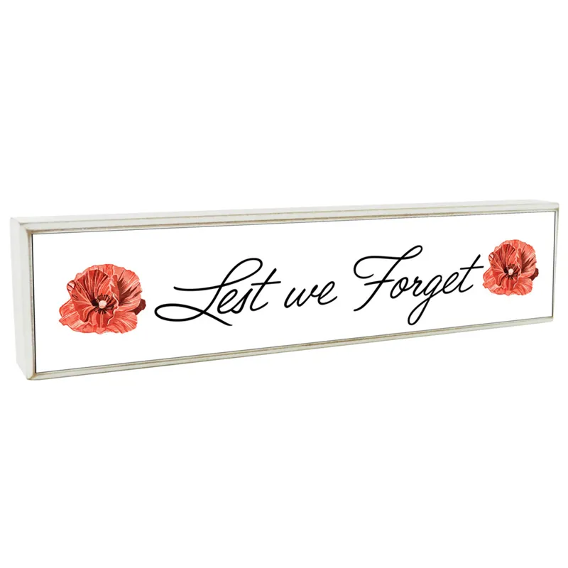 Vivid Squid Lest We Forget Poppy Wooden Block Sign in White
