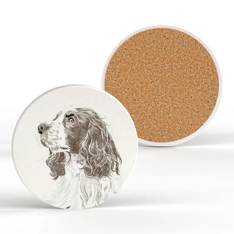 Vivid Squid Springer Spaniel Ceramic Coaster in White