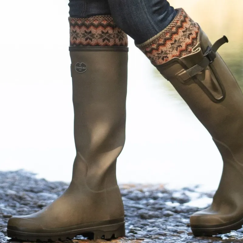 William Evans Ladies Fairisle Shooting Sock in Dark Olive-1