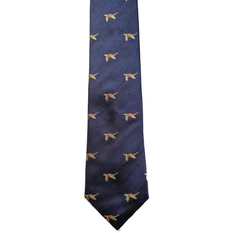 William Evans Flying Pheasant Silk Tie in Navy